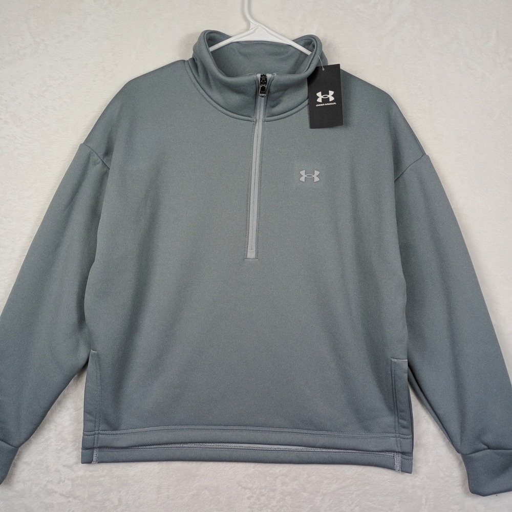 Under Armour Womens Armour Fleece Half Zip Pullover Grey Loose Fit Small NEW